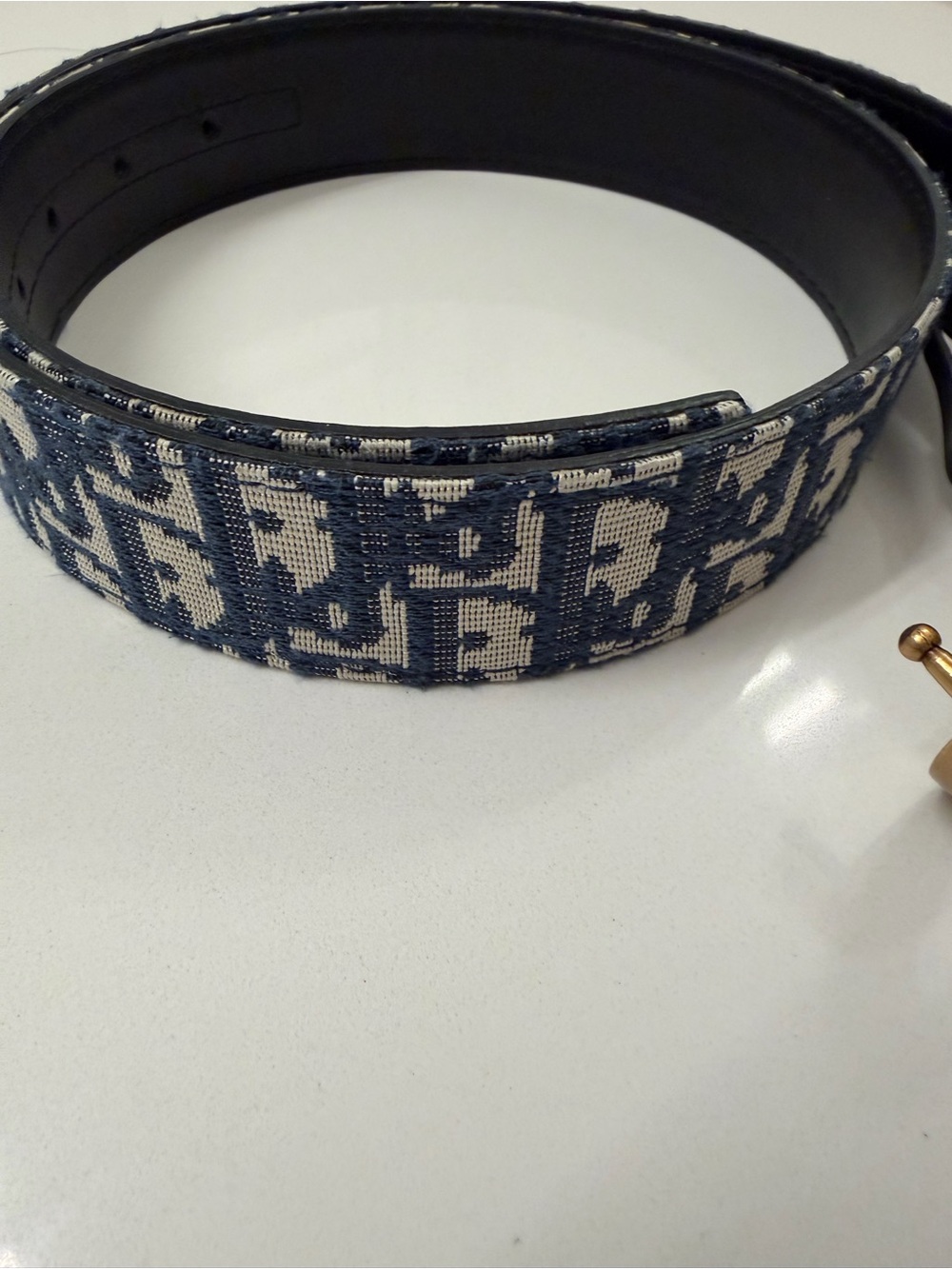 Christian Dior Oblique Canvas Belt Blue Monogram CD Gold Buckle - Picture 3 of 11
